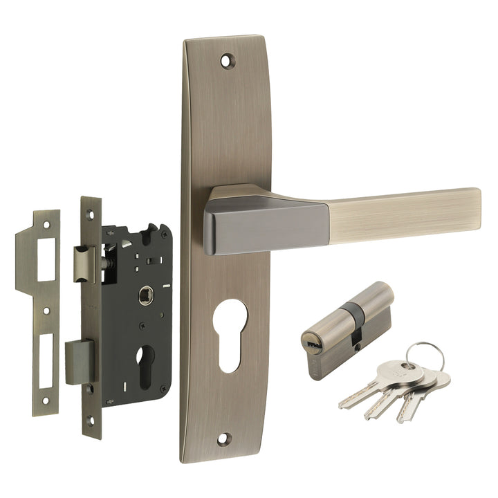 IPSA Ash Iris Handle Series on 8" Plate CYS Lockset with 60mm Both Side Key - Matte Antique Finish MAB