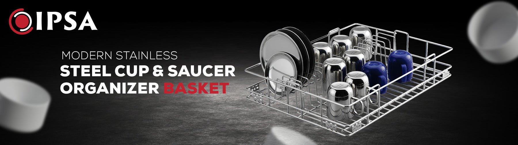 Modern Stainless Steel Cup & Saucer Organizer Basket