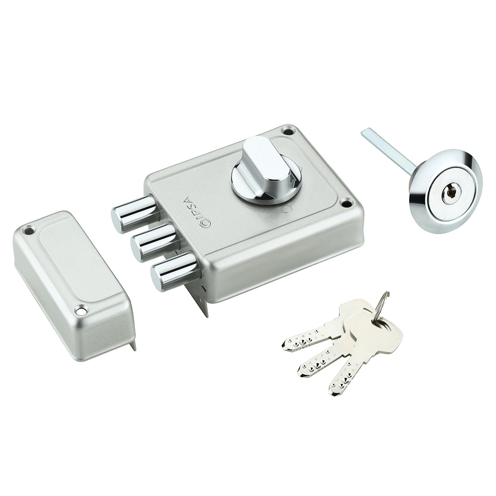 IPSA Mini Tribolt Main Door Rim Lock with Computer Key Knob On Inside Small Deadlock Finish SS
