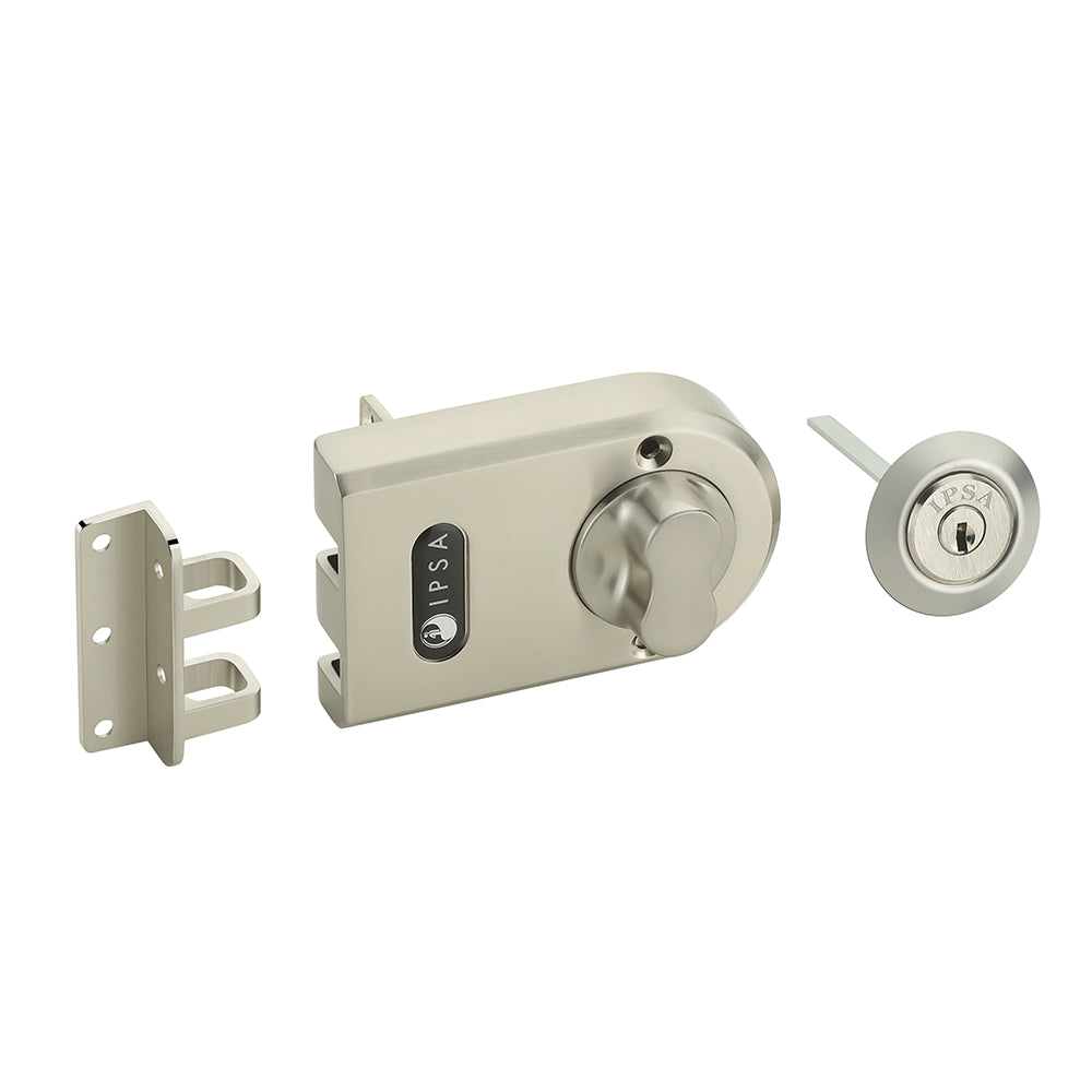 IPSA Vertibolt Main Door Rim Lock Lockset for Home with Computer Dimple Key Knob On Inside Small Deadlock Finish SS