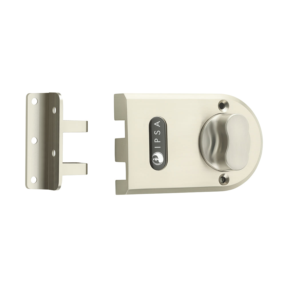 IPSA Vertibolt Main Door Rim Lock Lockset for Home with Computer Dimple Key Knob On Inside Small Deadlock Finish SS