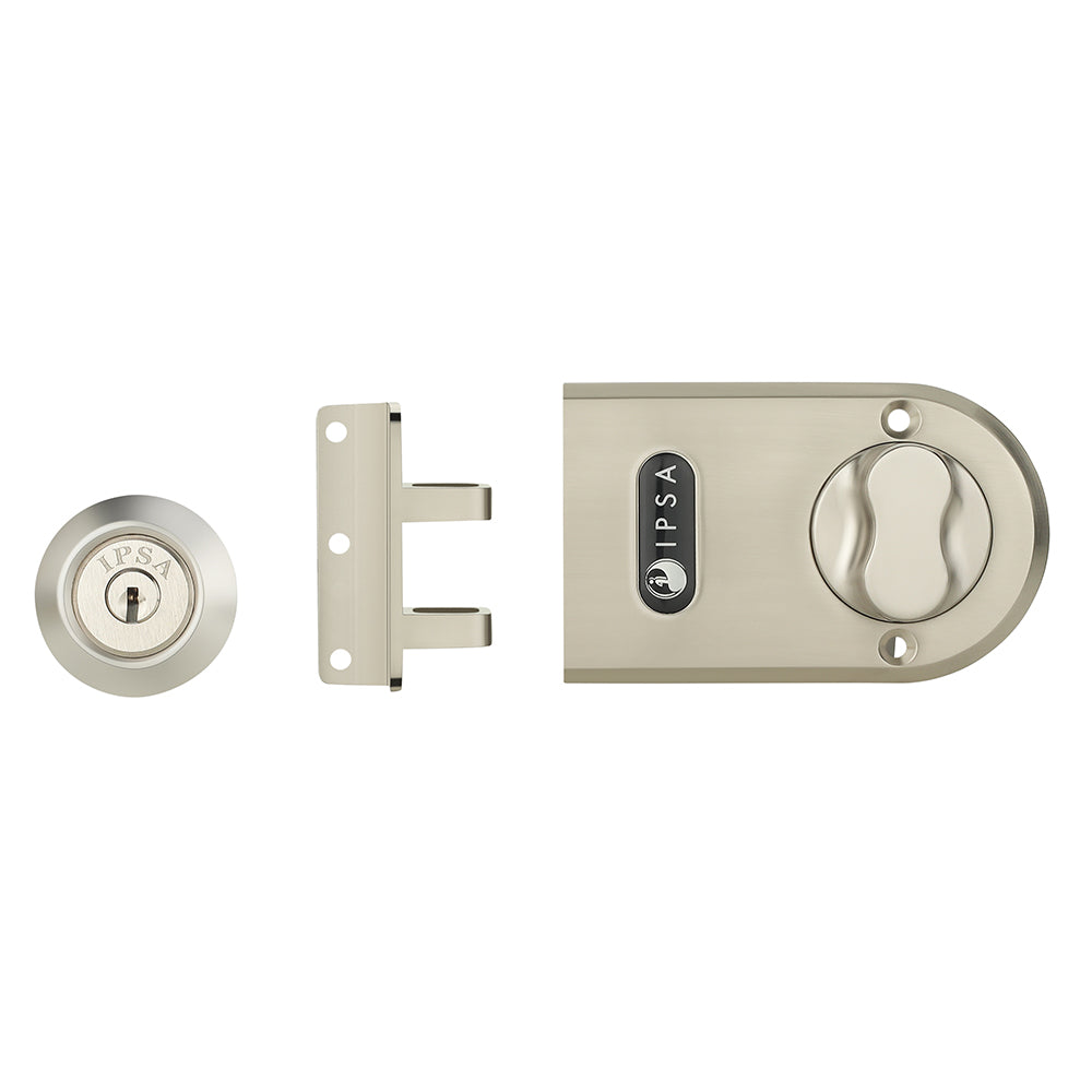 IPSA Vertibolt Main Door Rim Lock Lockset for Home with Computer Dimple Key Knob On Inside Small Deadlock Finish SS