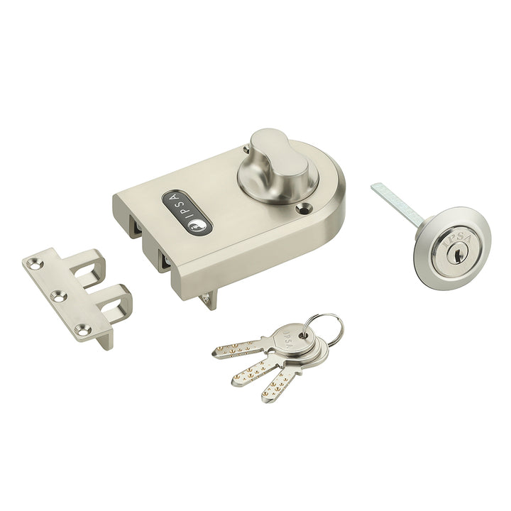 IPSA Vertibolt Main Door Rim Lock Lockset for Home with Computer Dimple Key Knob On Inside Small Deadlock Finish SS