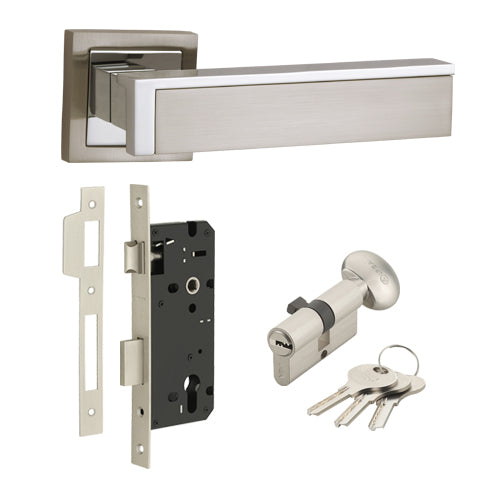 IPSA Nora Door Handle On Rose with One Side Key and Knob Cylinder and Lock body Finish: CPS