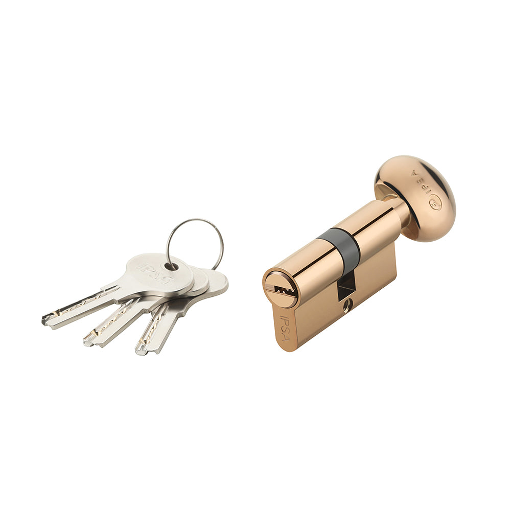 IPSA Euro Cylinder Lock Computer Key One Side Key and Knob Osk 60mm Lock for Home, Office and Apartment Doors | Door Thickness 30-38 mm Rose Gold Finish