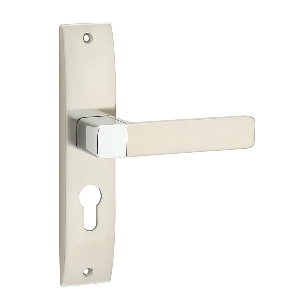 IPSA Ink Iris Handle Series on 8" Plate CYS Lockset with 60mm One Side Key and Knob - Matte Satin Nickel Finish CPS
