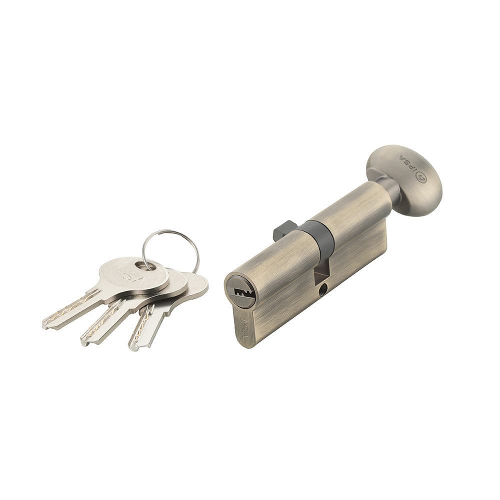 IPSA Euro Cylinder Lock Computer Key One Side Key and Knob Cylinder 80mm | Door Thickness 50-58 mm ATQ