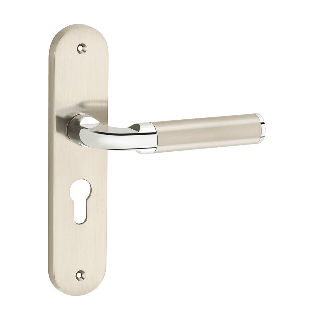 IPSA Cherry Iris Handle Series on 8" Plate CYS Lockset with 60mm One Side Key and Knob - Matte Satin Nickel Finish CPS