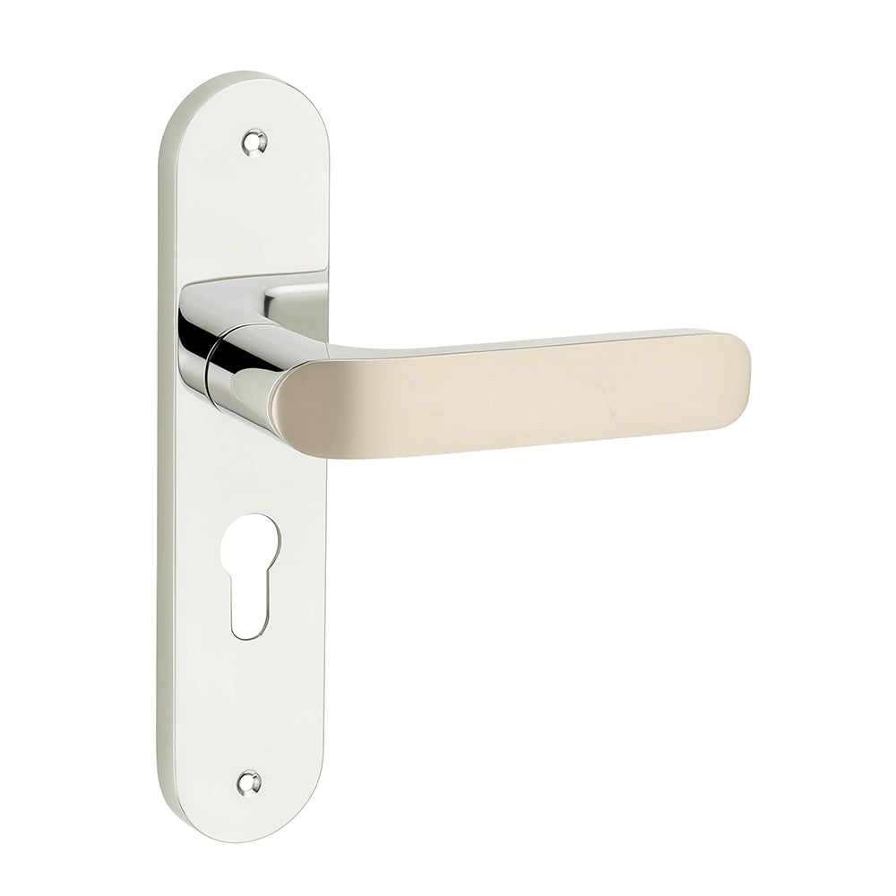 IPSA Plum Moderna Handle Series on 8" Plate CYS Lockset with 60mm Coin and Knob - Matte Satin Nickel Finish CPS