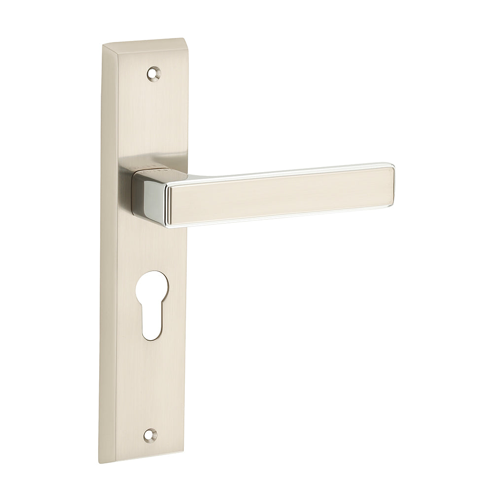 IPSA Teal Iris Handle Series on 8" Plate CYS Lockset with 60mm Both Side Key - Matte Satin Nickel Finish CPS