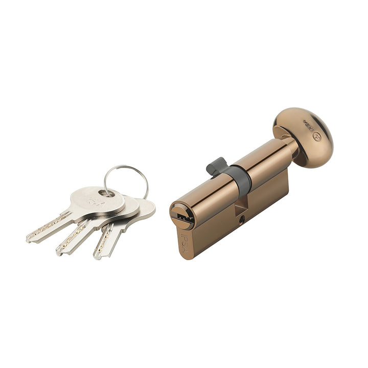 IPSA Euro Profile Cylinder Lock Computer Key One Side Key and Knob Osk 70mm Lock for Home, Office and Apartment Doors | Door Thickness 40-48 mm Rose Gold Finish