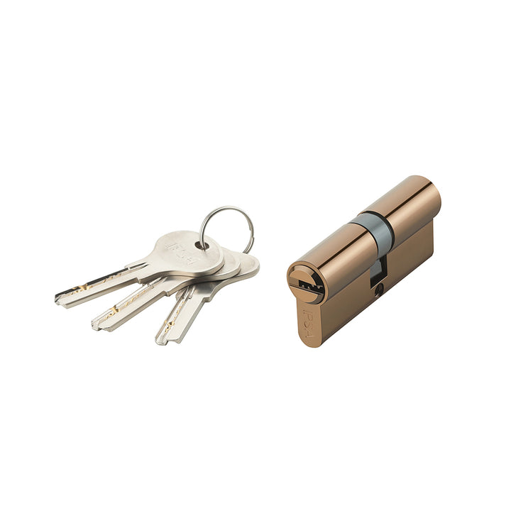 IPSA Euro Cylinder Lock Computer Key Both Side Key 60mm Lock for Home, Office and Apartment Doors | Door Thickness 30-38 mm Rose Gold Finish