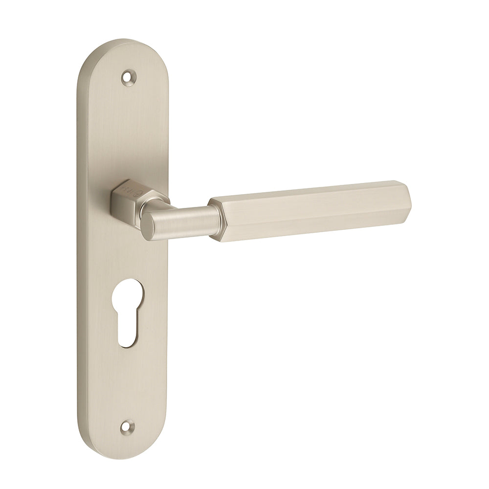 IPSA Bolt Moderna Handle Series on 8" Plate CYS Lockset with 60mm Both Side Key - Matte Satin Nickel Finish MSS