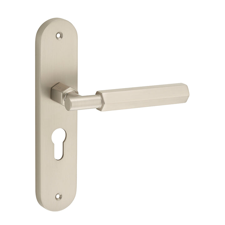 IPSA Bolt Moderna Handle Series on 10" Plate CY Lockset (Without Lock Body Cylinder) - Finish MSS