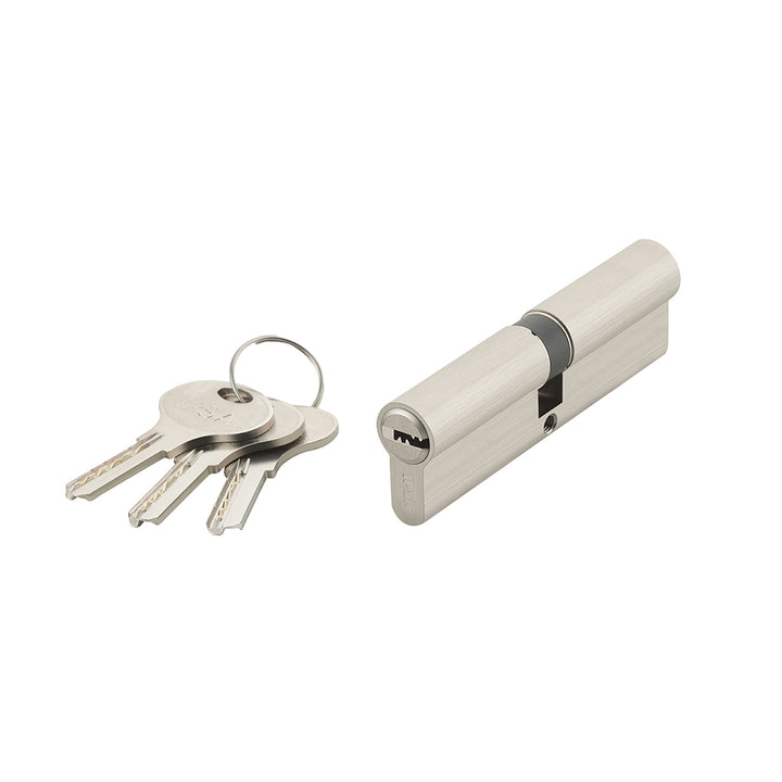 IPSA Euro Profile Cylinder Lock Computer Key Both Side Key 80mm Lock for Home, Office and Apartment Doors | Door Thickness 50-58 mm Nickel SS Finish