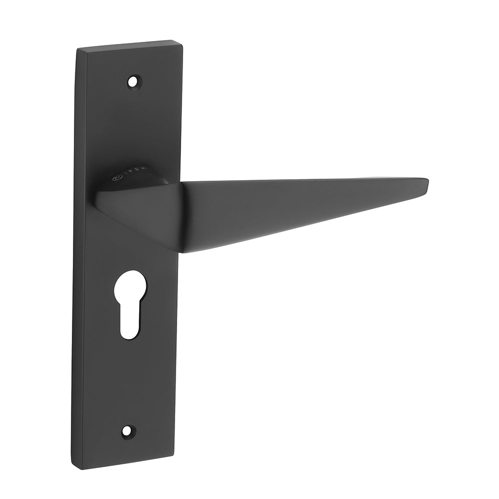 IPSA Capri Moderna Handle Series on 8" Plate CYS Lockset with 60mm One Side Key and Knob - Matte Finish Black