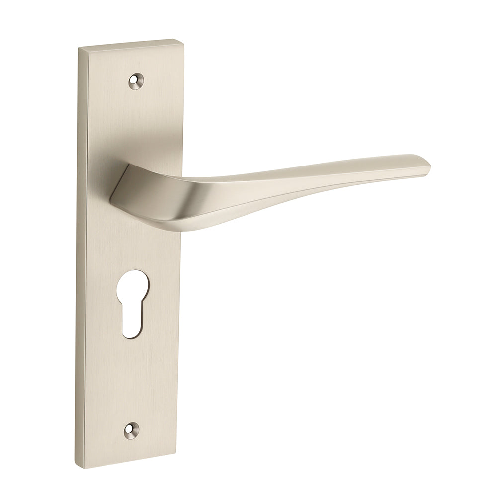 IPSA Sangria Moderna Handle Series on 8" Plate CYS Lockset with 60mm One Side Key and Knob - Matte Satin Nickel Finish MSS