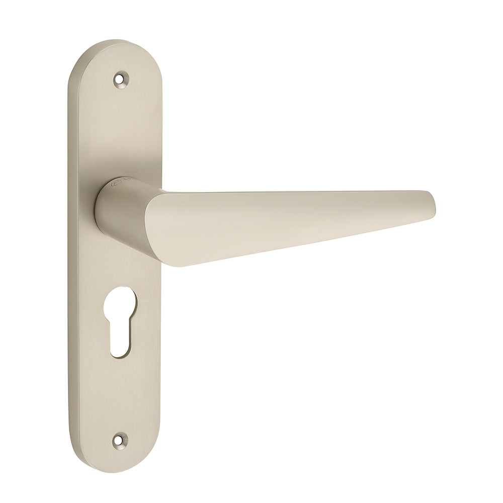 IPSA Bone Moderna Handle Series on 8" Plate CYS Lockset with 60mm Both Side Key - Matte Satin Nickel Finish MSS
