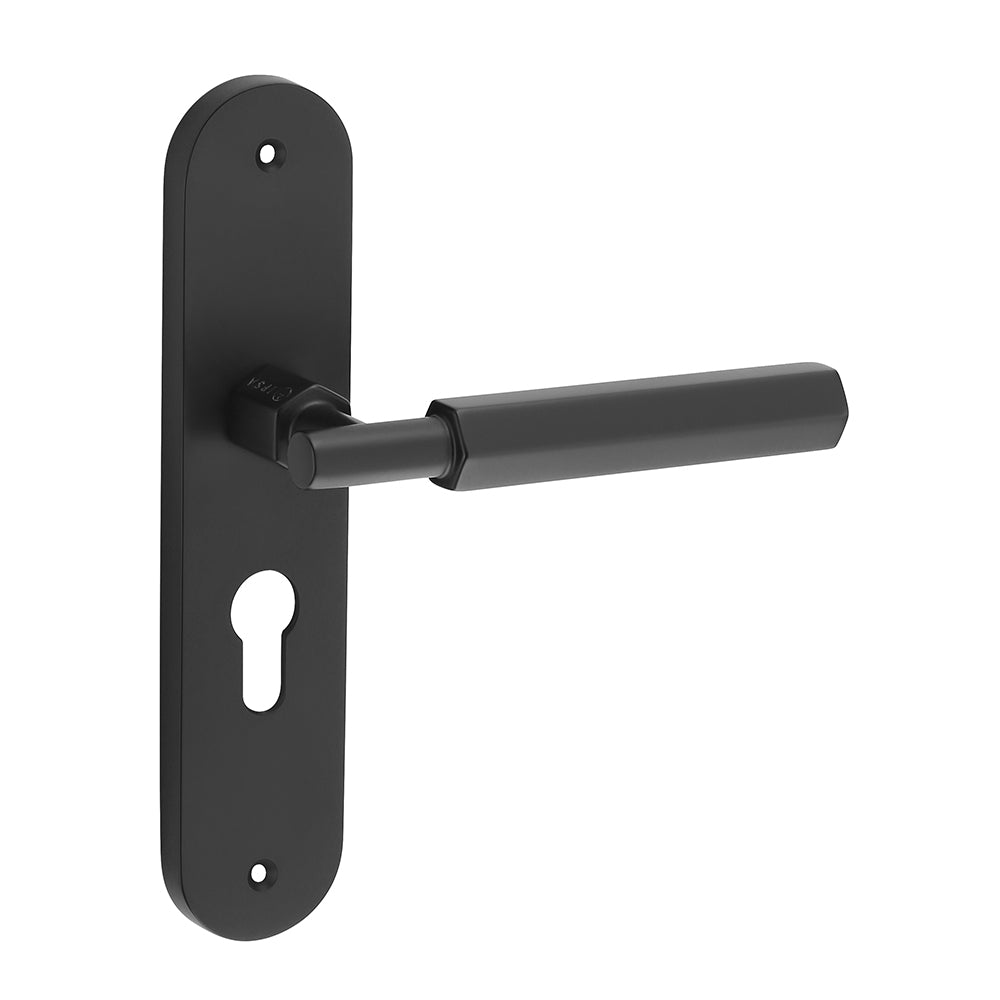 IPSA Bolt Moderna Handle Series on 8" Plate CYS Lockset with 60mm One Side Key and Knob - Matte Finish Black