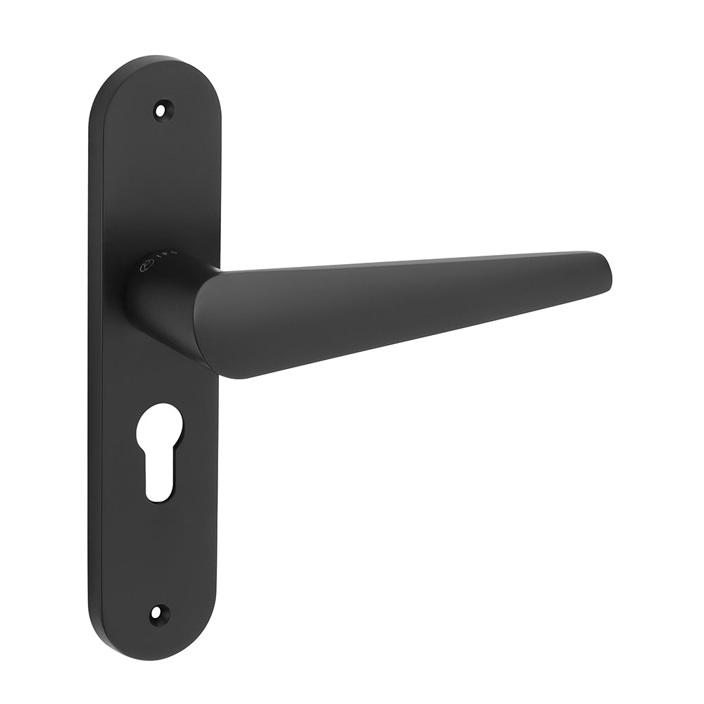 IPSA Bone Moderna Handle Series on 8" Plate CYS Lockset with 60mm One Side Key and Knob - Matte Antique Finish BLACK