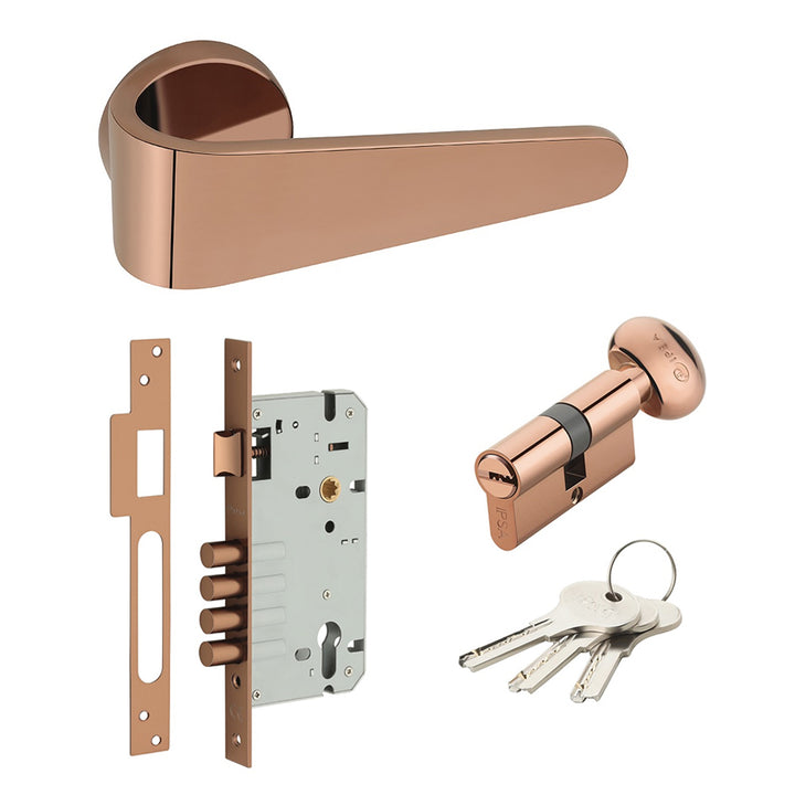 IPSA Lord Emo Door Handle Lockset with High Security Brass Cylinder And Lock body Finish - RG