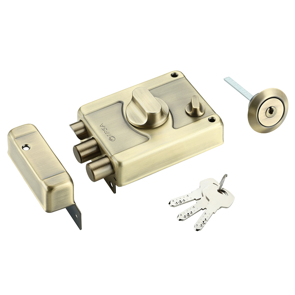 IPSA Big Tribolt with 2 Deadlock & 1 Latch and One Side Knob - Finish Antique