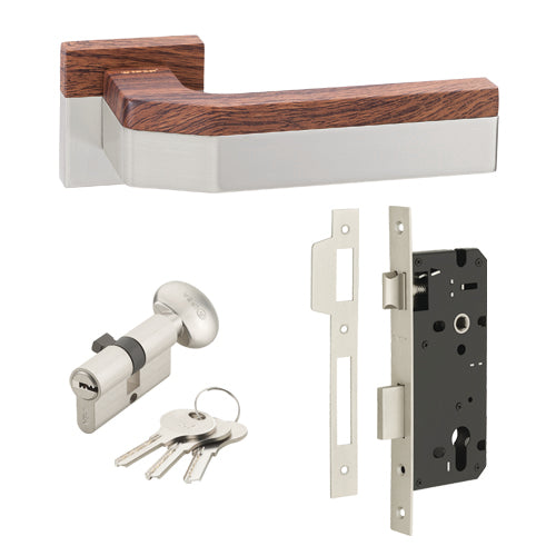 IPSA Premium Series Ethen Door Handle With One Side Knob And Key Cylinder And Lock Body Finish NSY