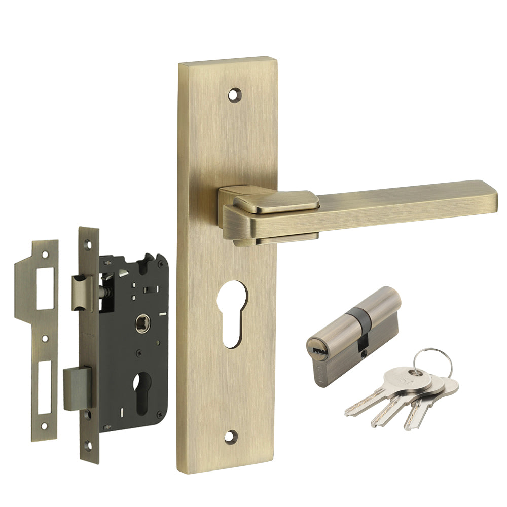 IPSA Pear Iris Handle Series on 8" Plate CYS Lockset with 60mm Both Side Key Cylinder- MAB Finish