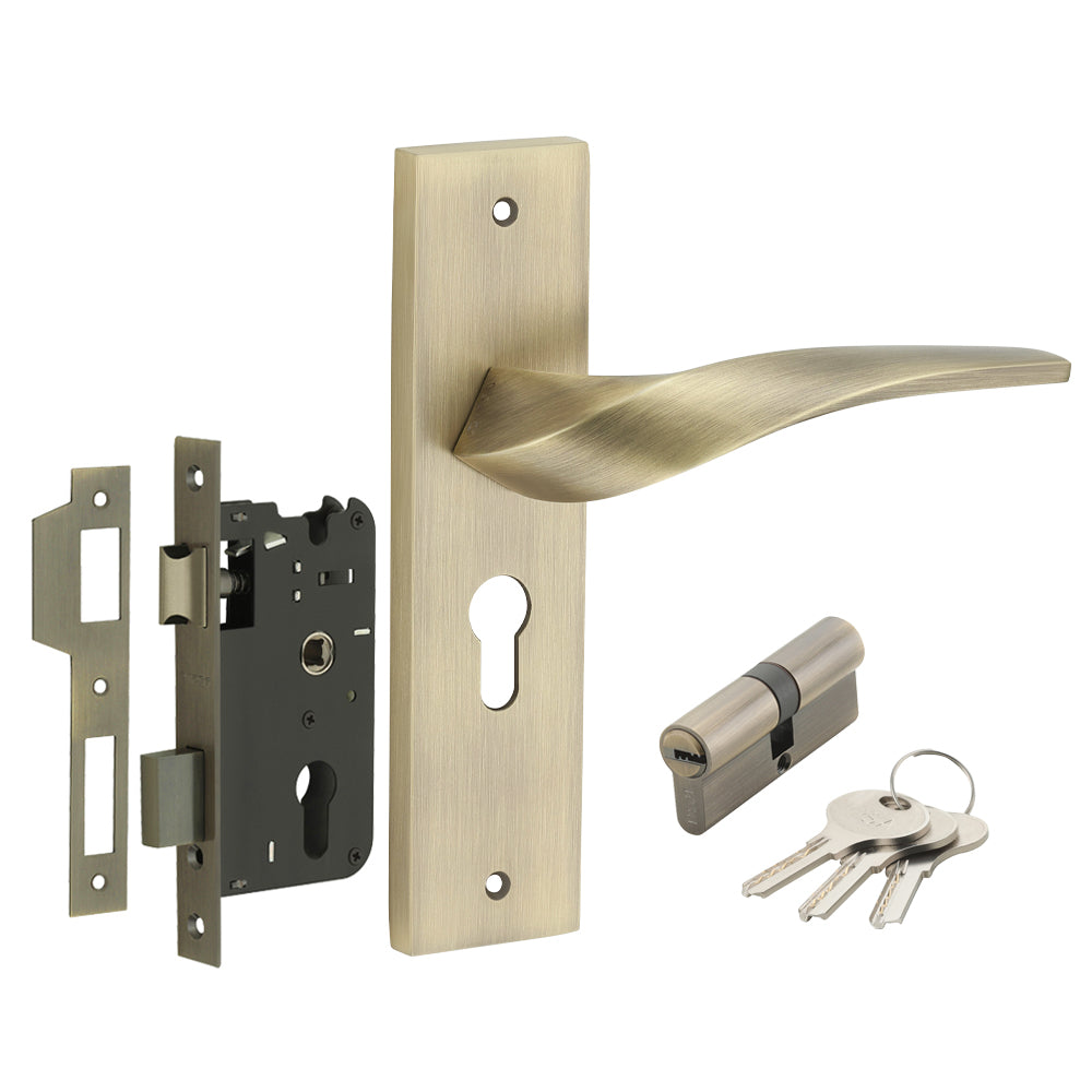 IPSA Mint Iris Handle Series on 8" Plate CYS Lockset with 60mm Both Side Key Cylinder- MAB Finish