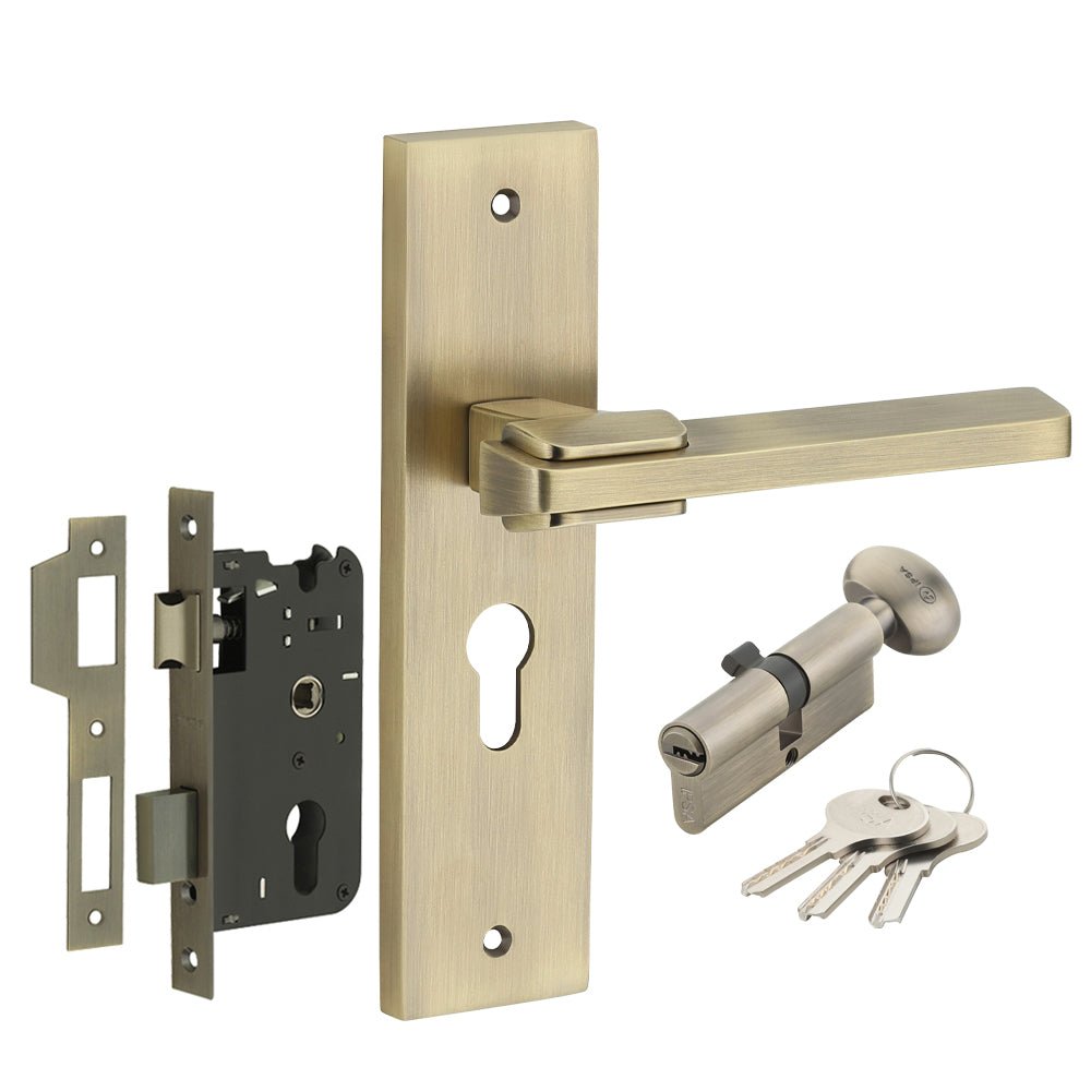 IPSA Pear Iris Handle Series on 8" Plate CYS Lockset with 60mm One Side Key and Knob - MAB Finish