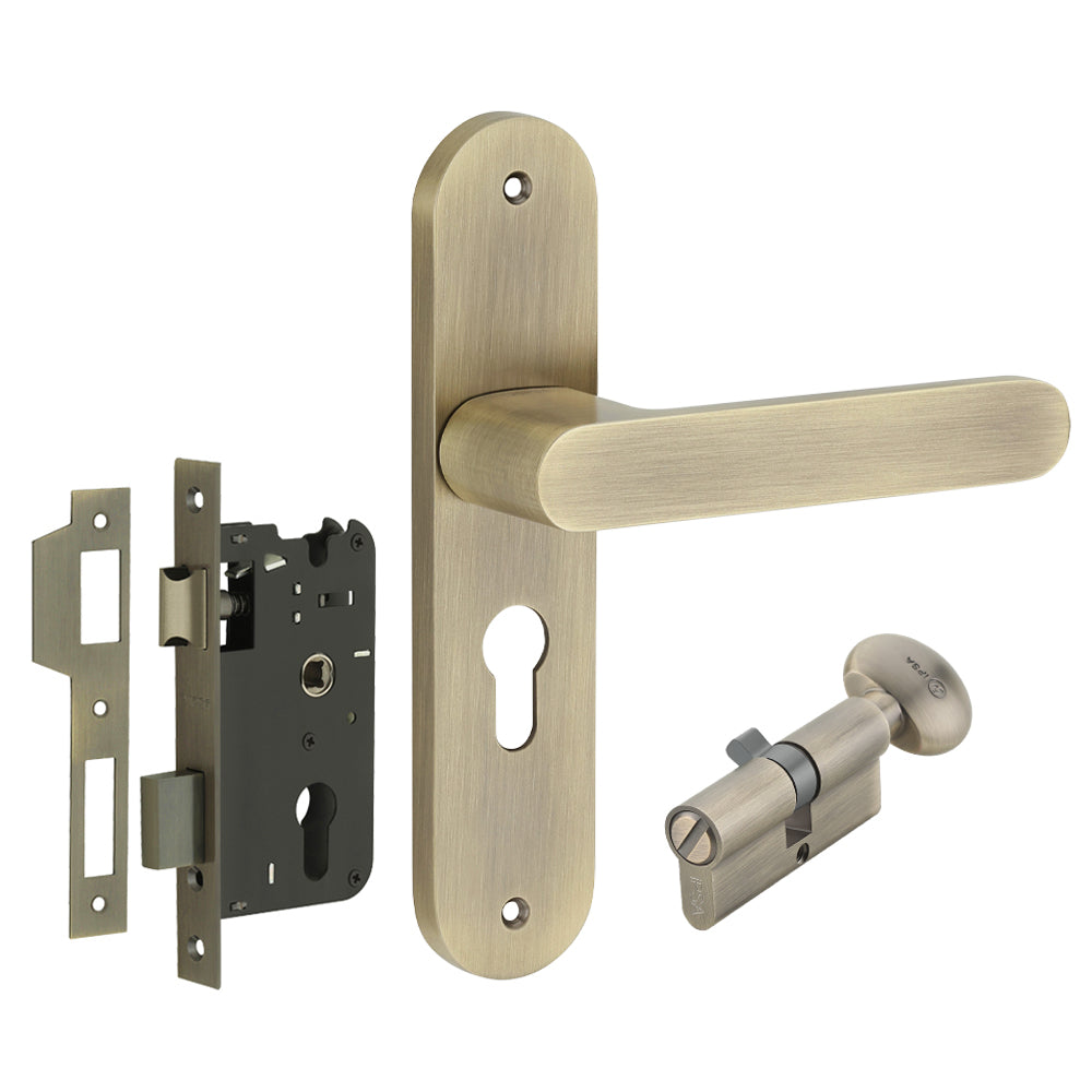 IPSA Lemon Iris Handle Series on 8" Plate CYS Lockset with 60mm Coin and Knob - MAB Finish