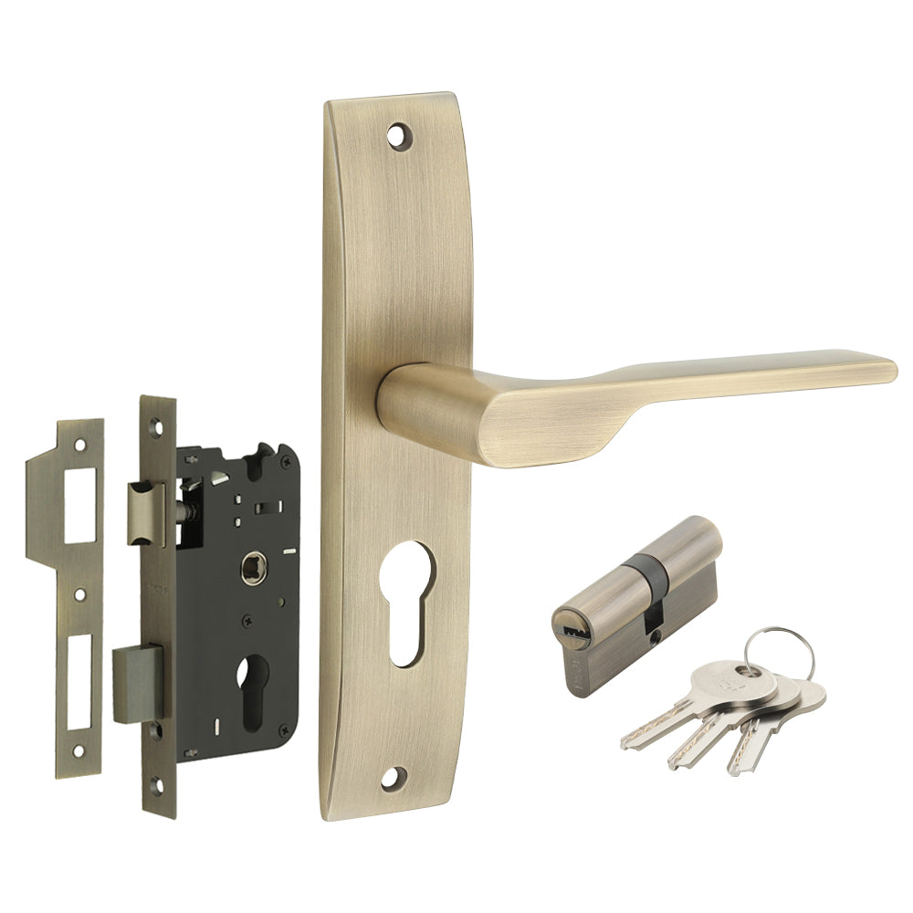 IPSA Orange Iris Handle Series on 8" Plate CYS Lockset with 60mm Both Side Key Cylinder- MAB Finish
