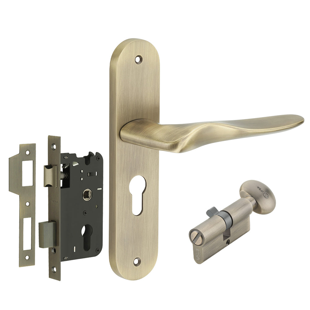 IPSA Sand Iris Handle Series on 8" Plate CYS Lockset with 60mm Coin and Knob - MAB Finish