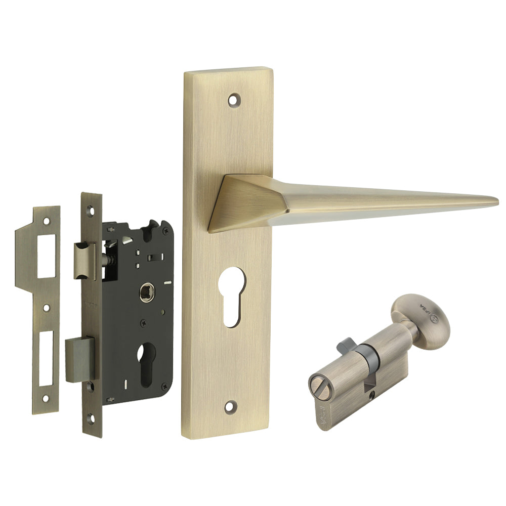 IPSA Carrot Iris Handle Series on 8" Plate CYS Lockset with 60mm Coin and Knob - MAB Finish
