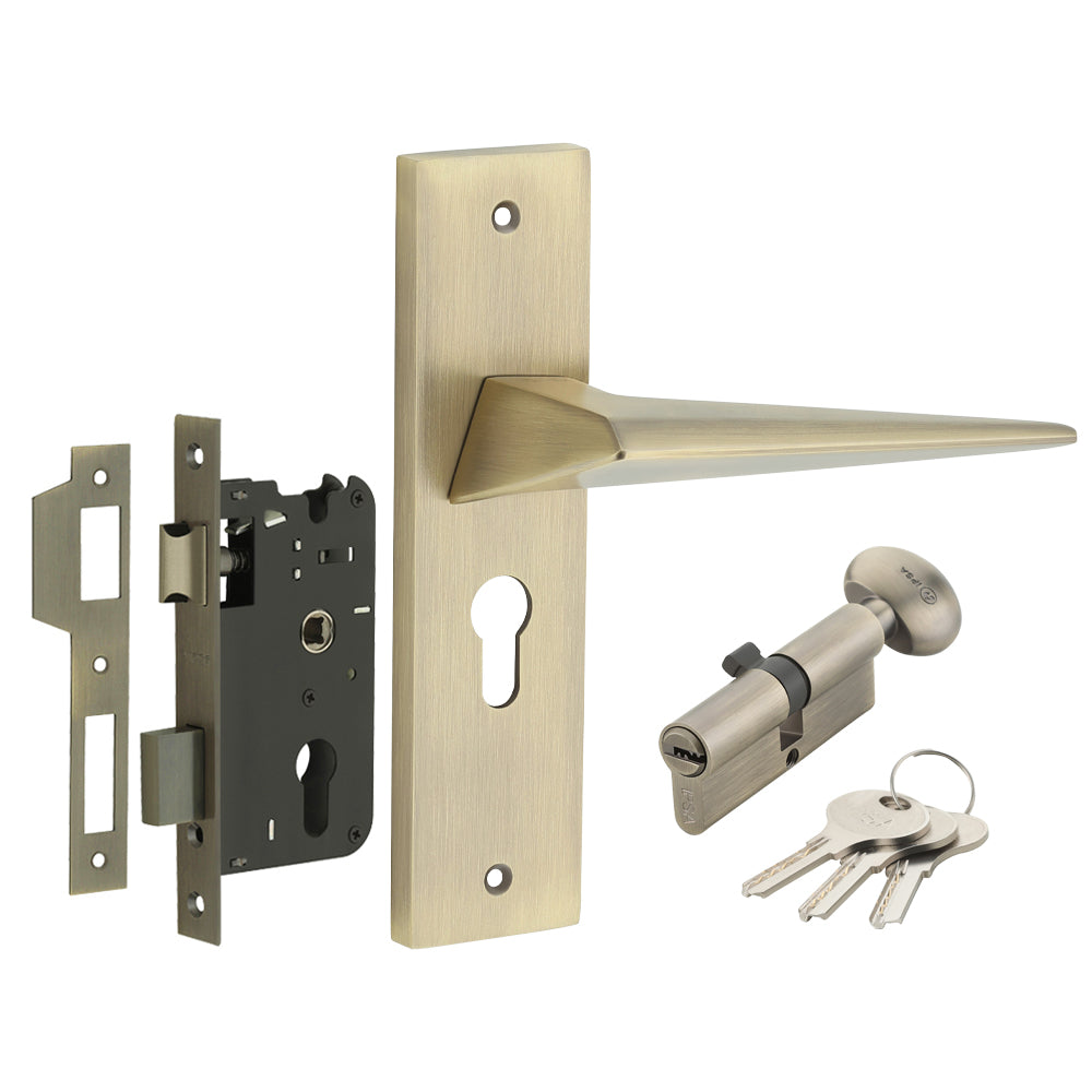 IPSA Carrot Iris Handle Series on 8" Plate CYS Lockset with 60mm One Side Key and Knob - MAB Finish
