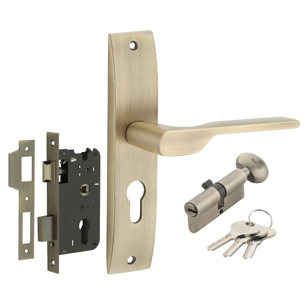 IPSA Orange Iris Handle Series on 8" Plate CYS Lockset with 60mm One Side Key and Knob - MAB Finish