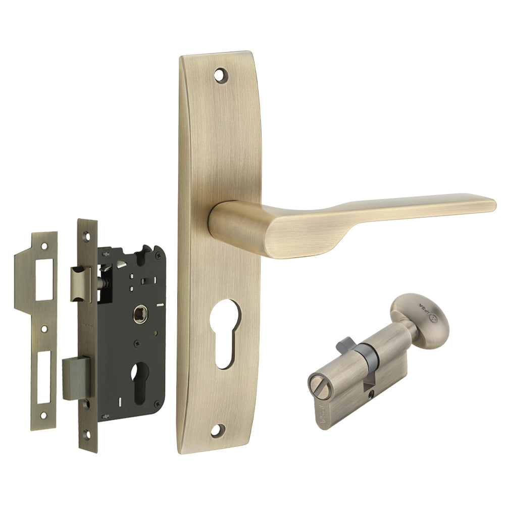 IPSA Orange Iris Handle Series on 8" Plate CYS Lockset with 60mm Coin and Knob - MAB Finish