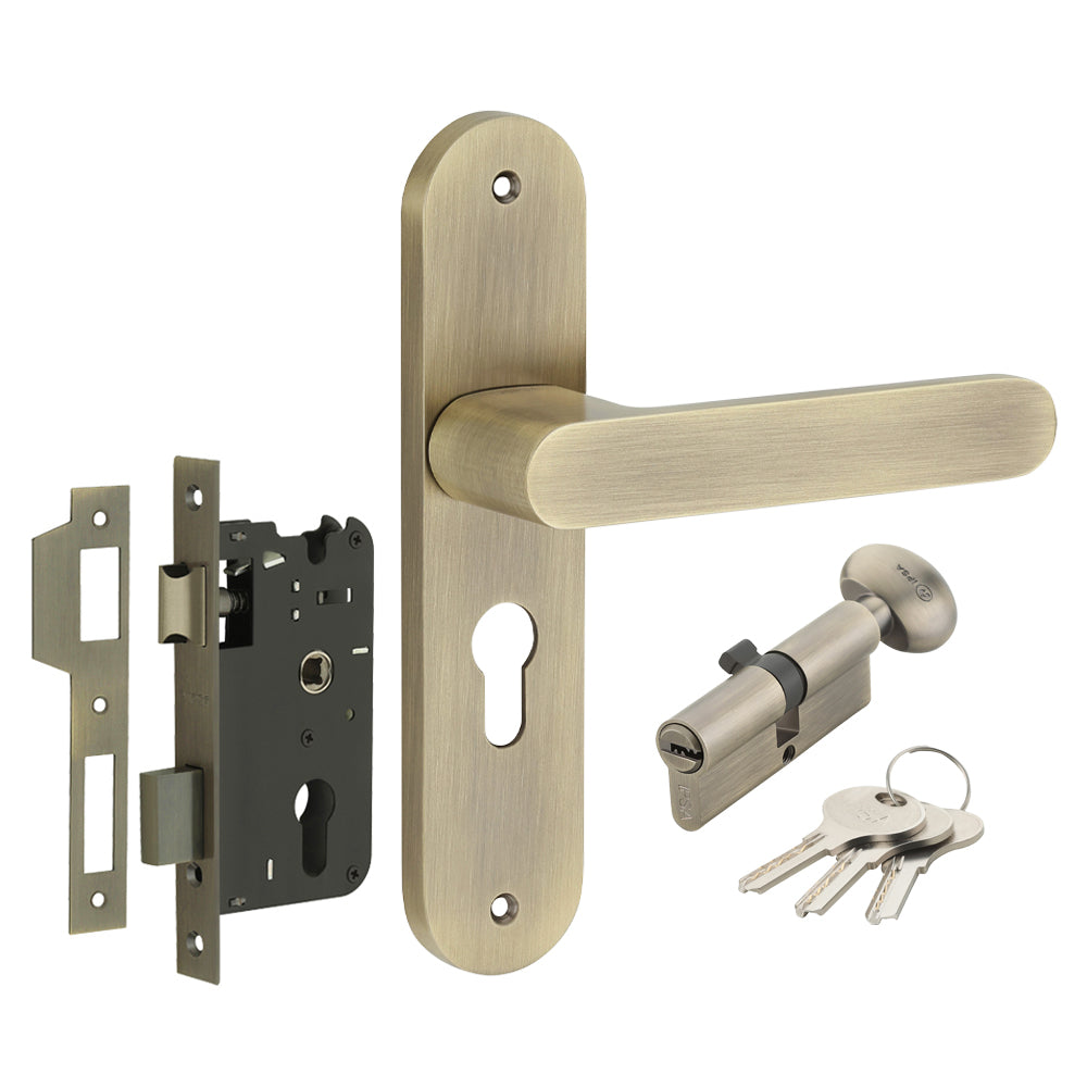 IPSA Lemon Iris Handle Series on 8" Plate CYS Lockset with 60mm One Side Key and Knob - MAB Finish