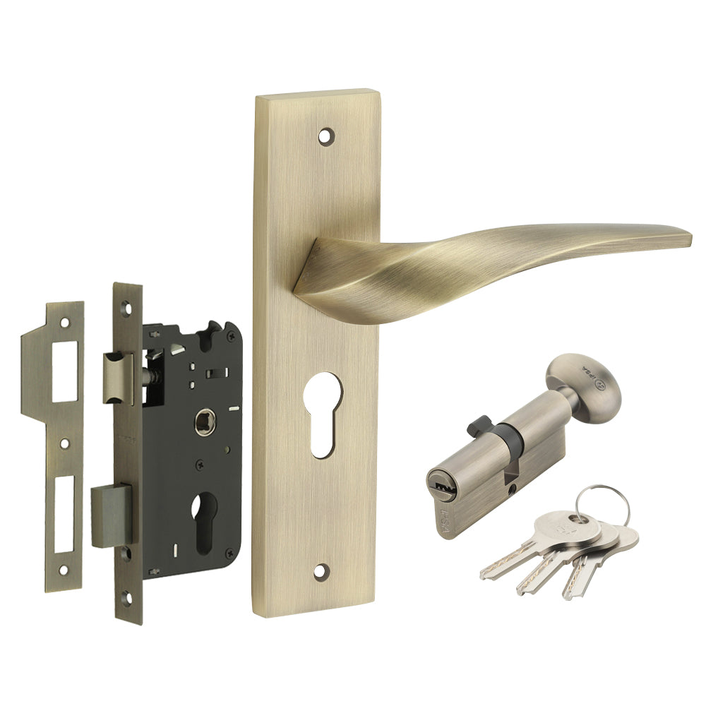 IPSA Mint Iris Handle Series on 8" Plate CYS Lockset with 60mm One Side Key and Knob - MAB Finish