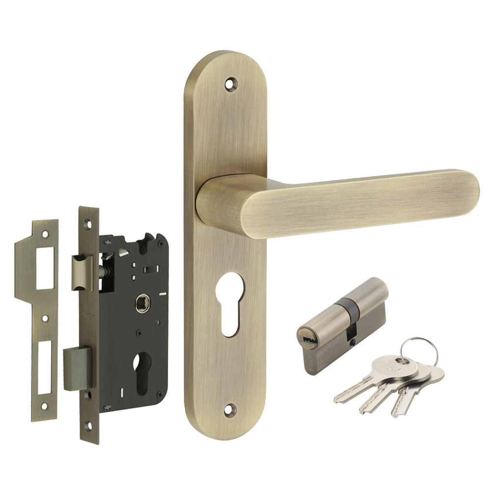 IPSA Lemon Iris Handle Series on 8" Plate CYS Lockset with 60mm Both Side Key Cylinder- MAB Finish