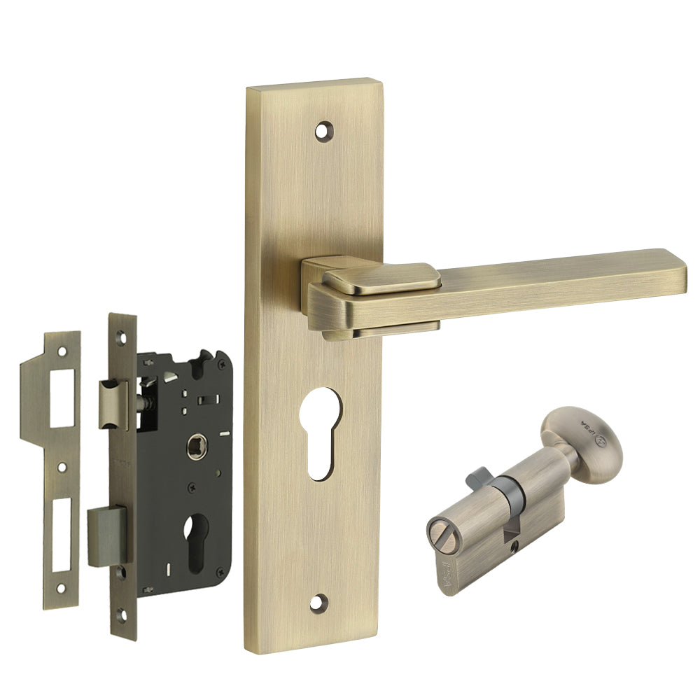 IPSA Pear Iris Handle Series on 8" Plate CYS Lockset with 60mm Coin and Knob - MAB Finish