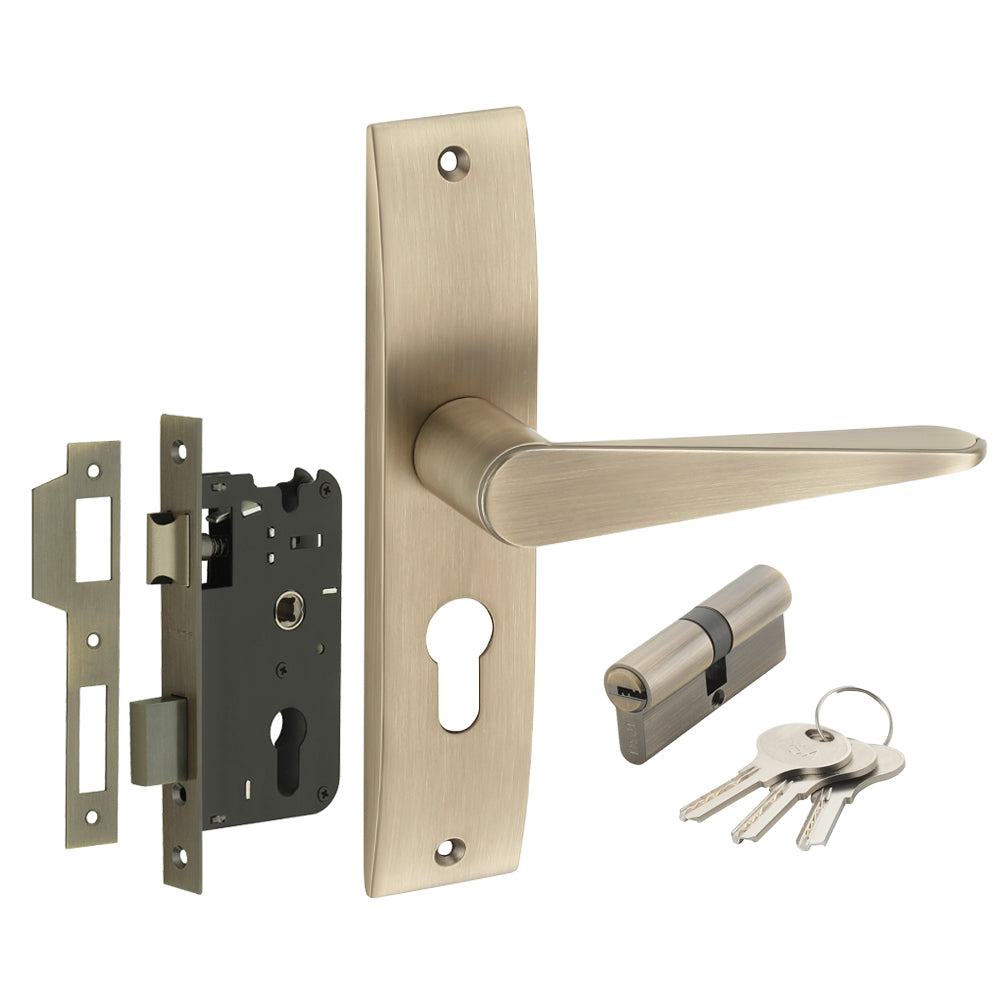 IPSA Oat Iris Handle Series on 8" Plate CYS Lockset with 60mm Both Side Key - Matte Antique Finish MAB