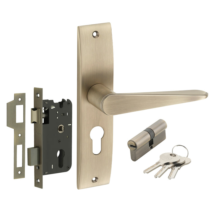 IPSA Oat Iris Handle Series on 8" Plate CYS Lockset with 60mm Both Side Key - Matte Antique Finish MAB