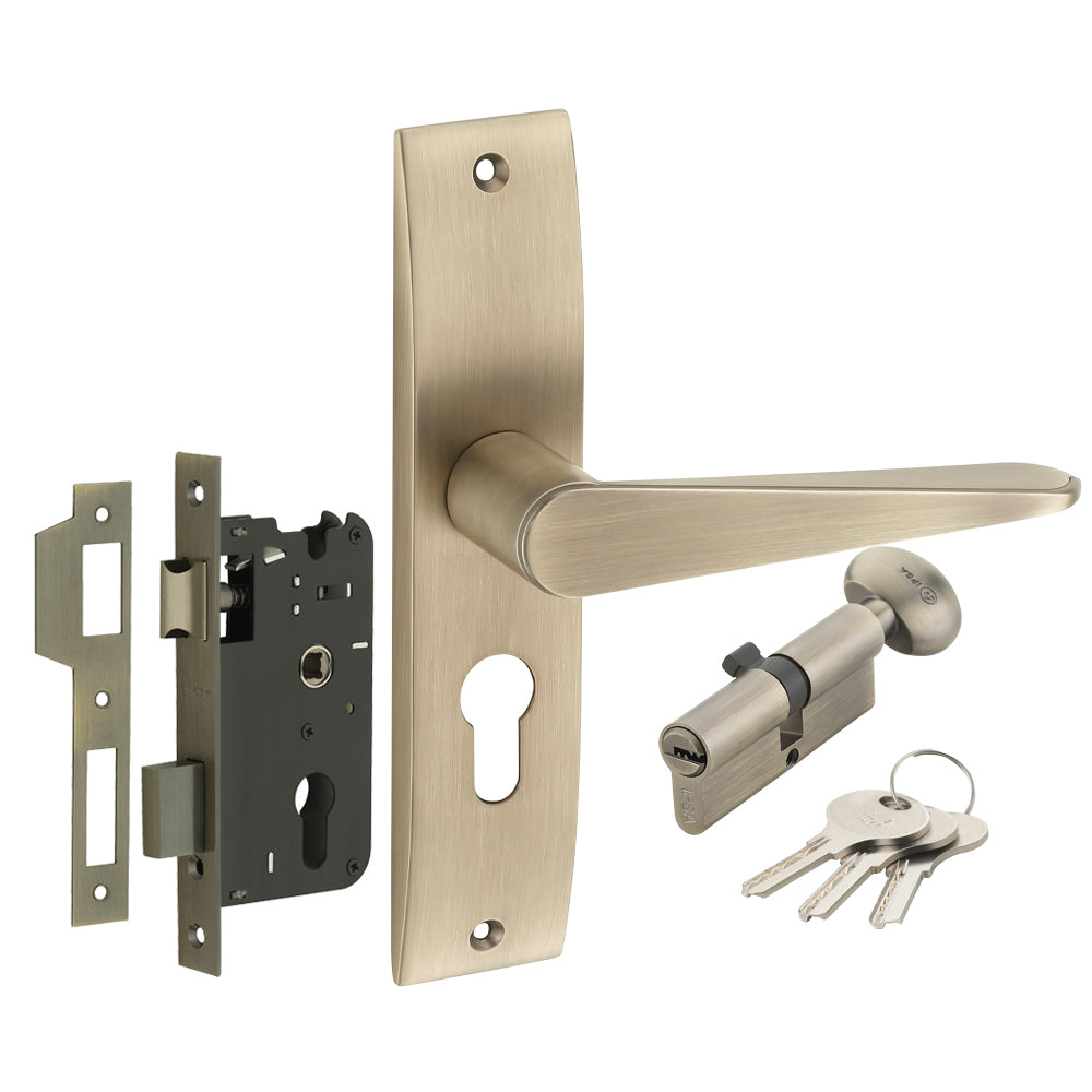 IPSA Oat Iris Handle Series on 8" Plate CYS Lockset with 60mm One Side Key and Knob - Matte Finish MAB