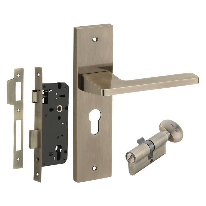 IPSA Cyan Moderna Handle Series on 8" Plate CYS Lockset with 60mm Coin and Knob - Matte Antique Finish ATQ