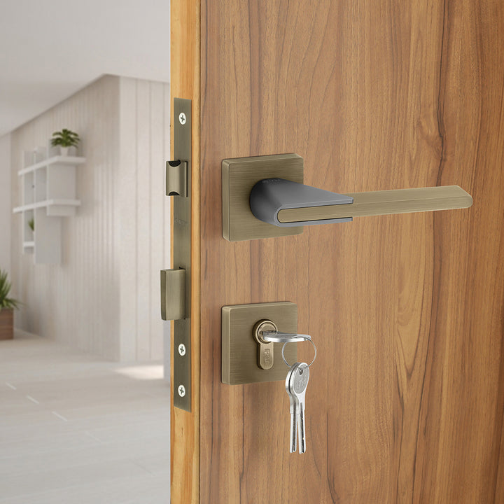IPSA IRIS Series TAN Door Handle - A warm and Inviting Addition to Your Space. Elevate Style and Functionality in One with Escutcheons, Key & Knob, MAB Finish Per Pair