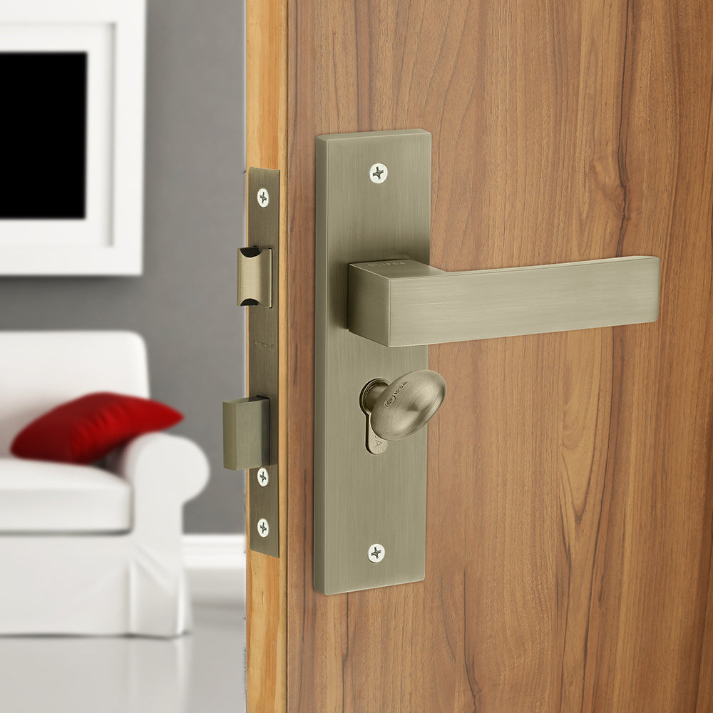 IPSA Sky Iris Handle Series Door Handle on 8" Plate CYS Lockset with 60mm Coin and Knob Cylinder Finish - MAB
