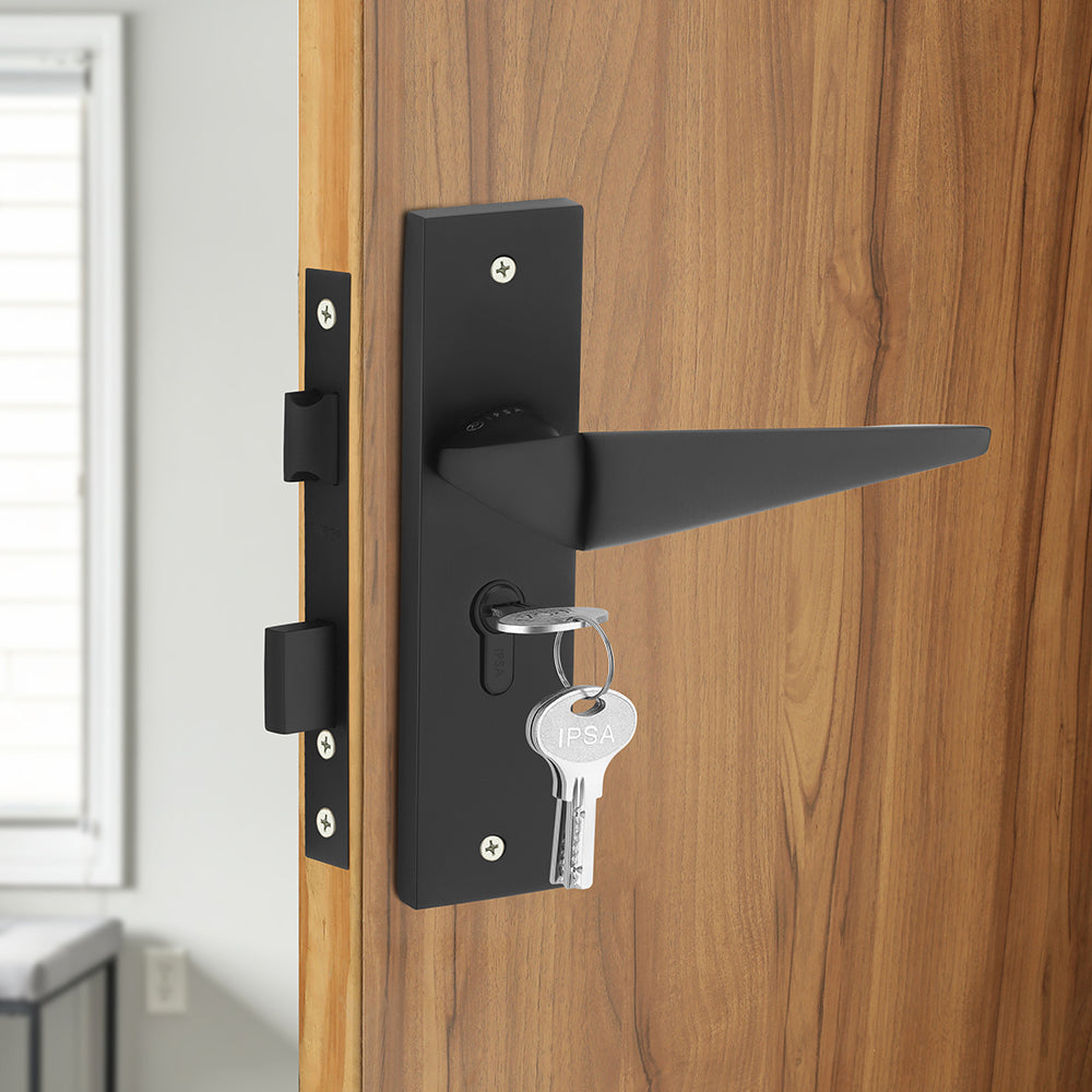 IPSA Capri Moderna Handle Series on 8" Plate CYS Lockset with 60mm One Side Key and Knob - Matte Finish Black