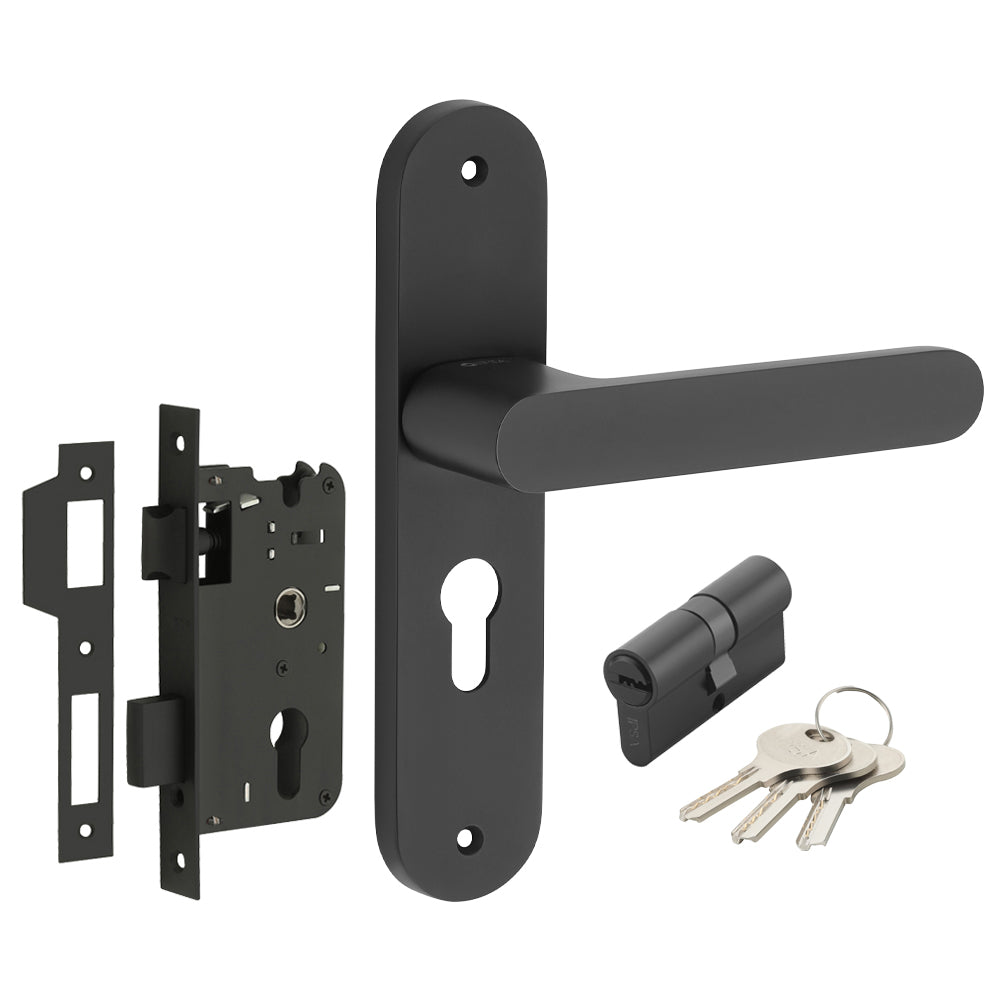 IPSA Lemon Iris Handle Series on 8" Plate CYS Lockset with 60mm Both Side Key Cylinder- Black Finish