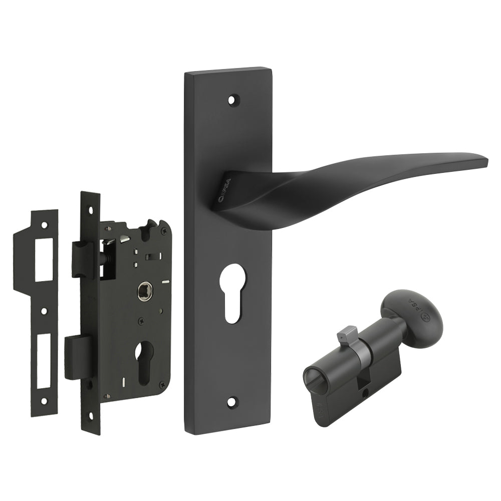 IPSA Mint Iris Handle Series on 8" Plate CYS Lockset with 60mm Coin and Knob - Black Finish